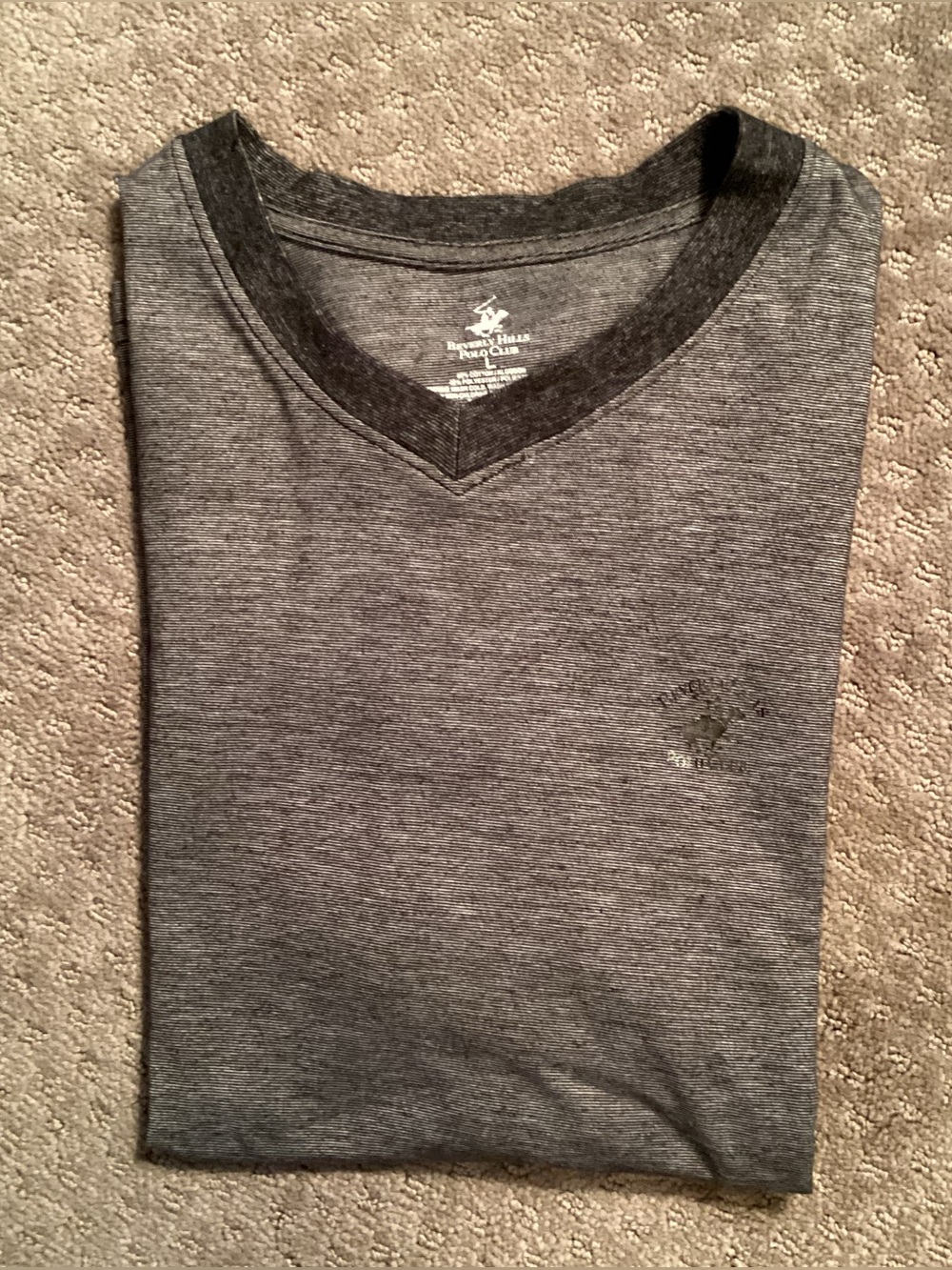 Beverly Hills Polo Club Men’s Heather Gray V-Neck Tee, short sleeve, Large